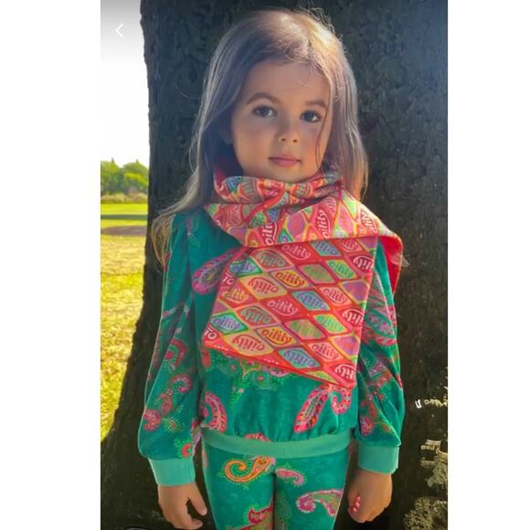 Oilily Organic Cotton Puff Sleeve Logo Dress and Scarf, Size 104 (4T), Orange - Picture 12 of 16